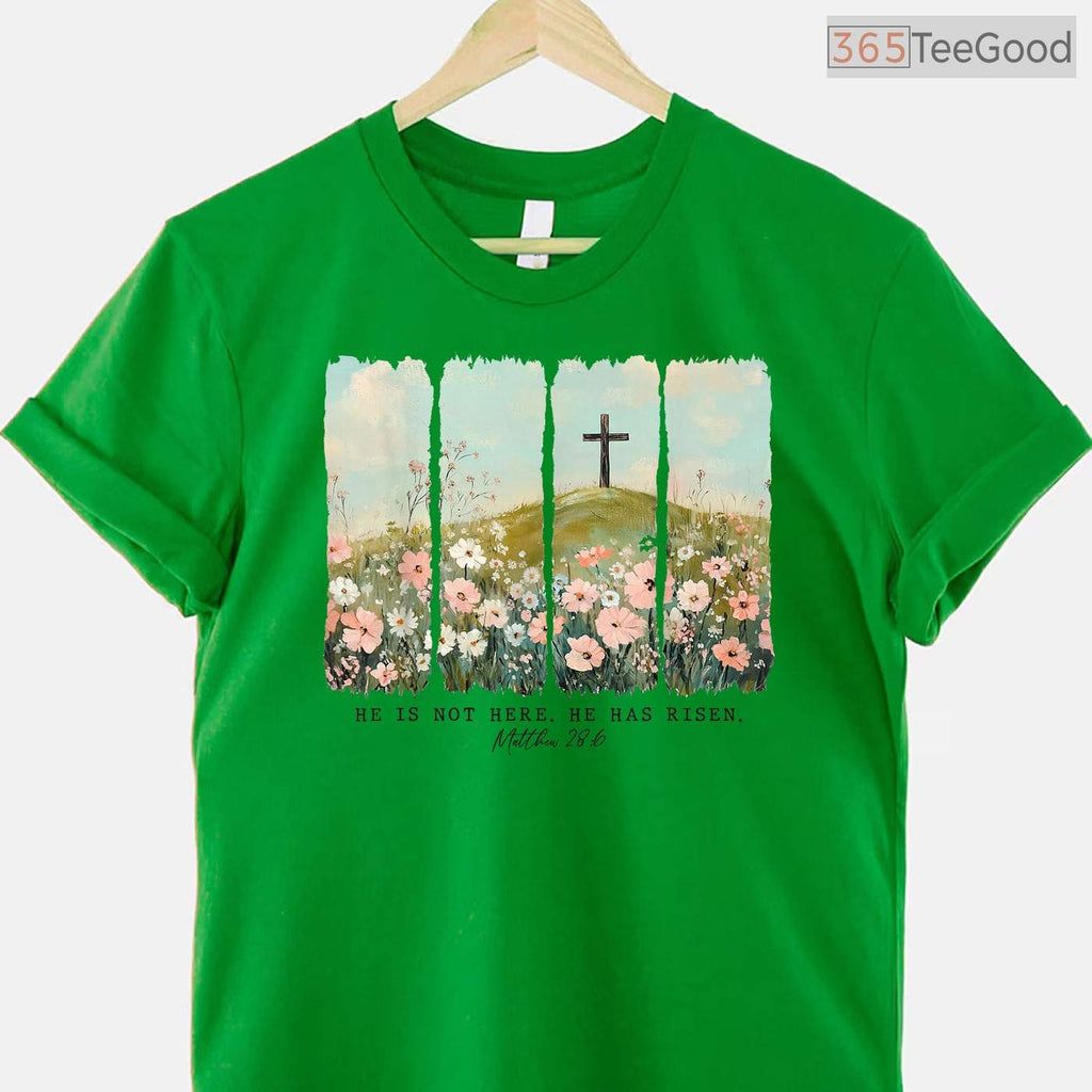 He Is Risen Christian Wildflower Happy Easter T-Shirt Women Religious Faith Top