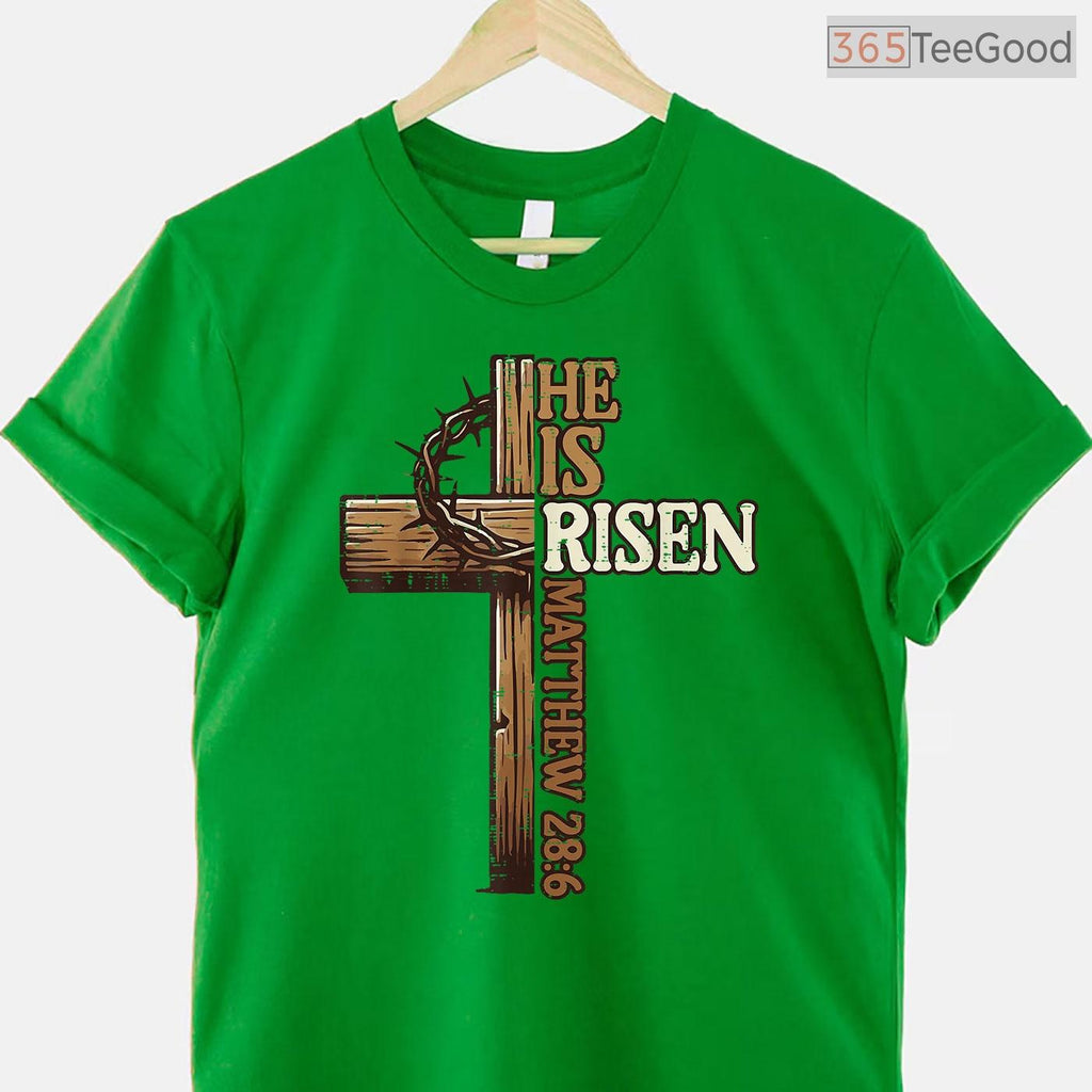 Easter Cross He Is Risen Jesus Christian T-Shirt Men Women Religious Faith Tee