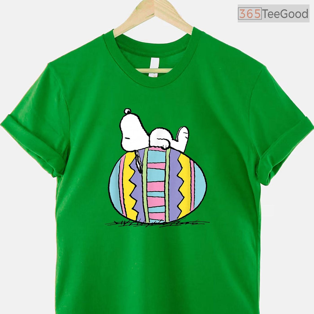 Snoopy Laying On Easter Egg T-Shirt Funny Peanuts Cartoon Happy Easter Shirt