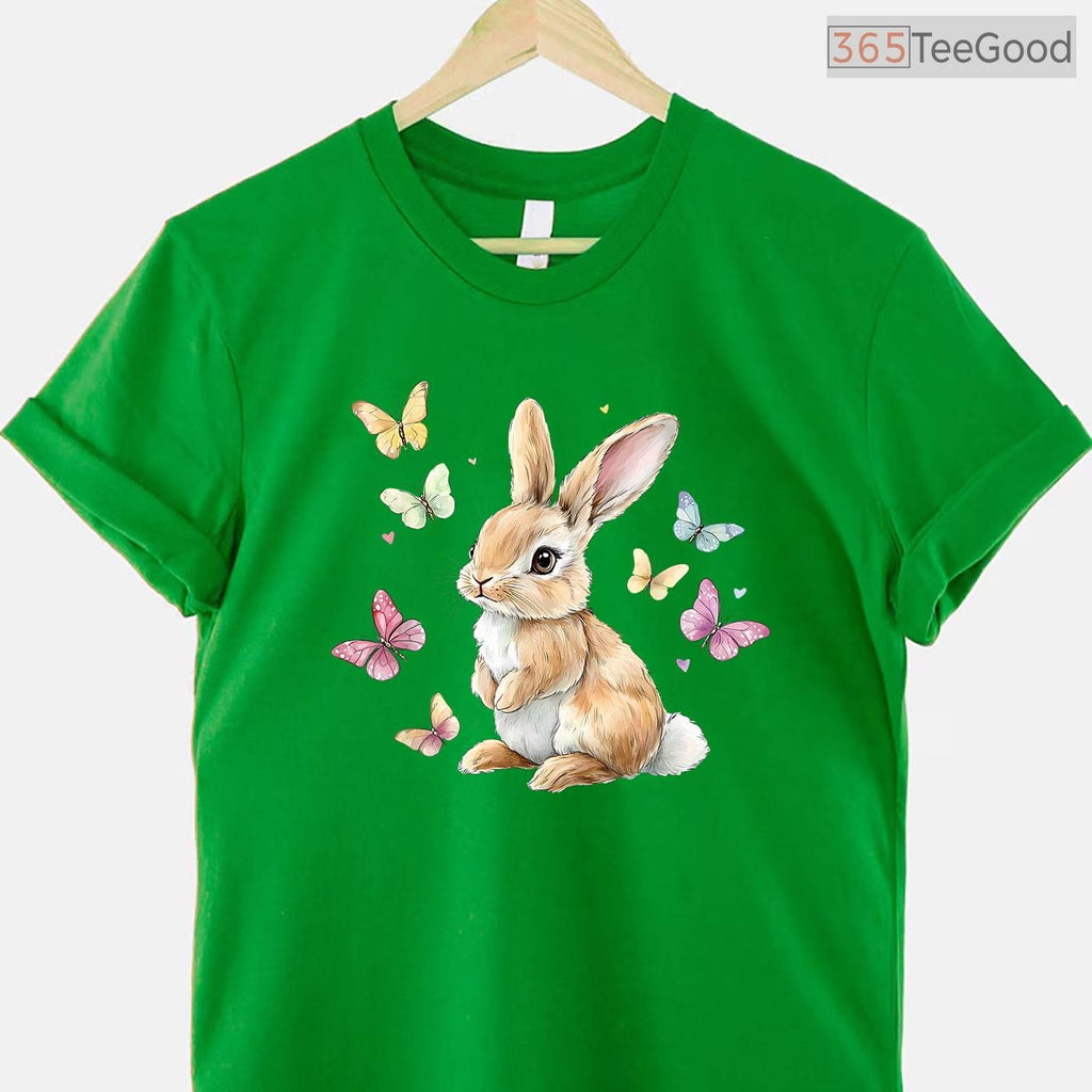 Cute Easter Bunny Rabbit Butterfly T-Shirt Happy Spring Animal Nature Lover Tee