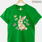 Cute Easter Bunny Rabbit Butterfly T-Shirt Happy Spring Animal Nature Lover Tee