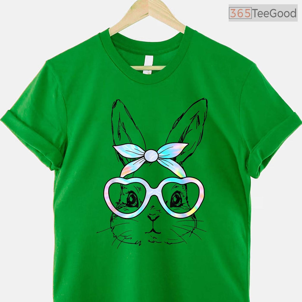 Cute Bunny Rabbit Face Tie Dye Glasses T-Shirt Girl Happy Easter Day Gift Tee