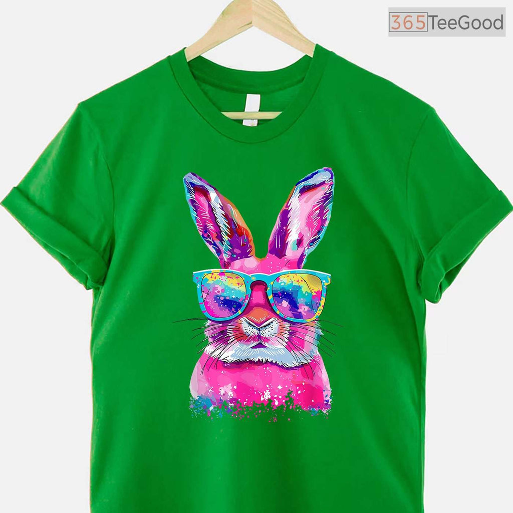 Bunny Face With Tie Dye Glasses Happy Easter Day T-Shirt Men Boy Kid Party Tee