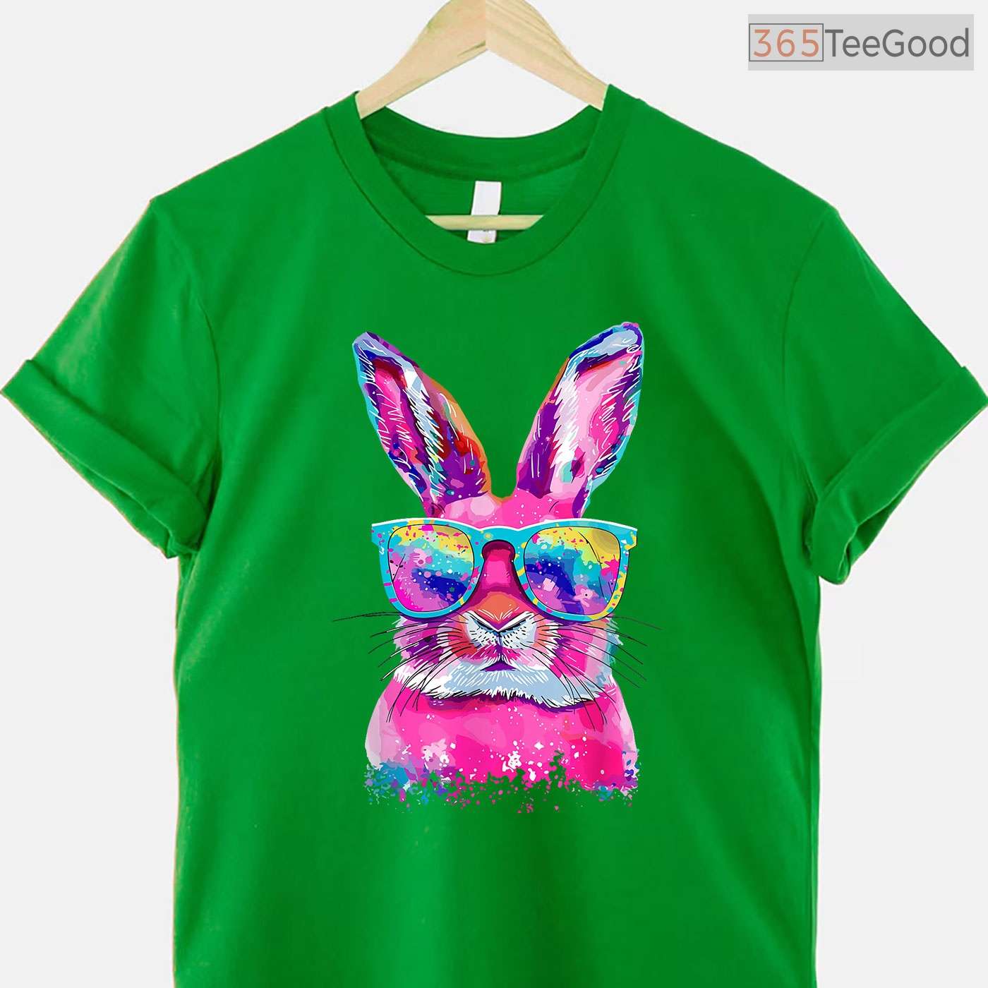 Bunny Face With Tie Dye Glasses Happy Easter Day T-Shirt Men Boy Kid Party Tee