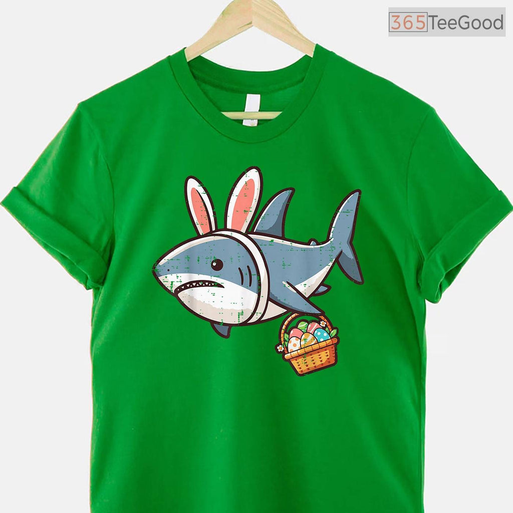 Shark Bunny Easter Eggs T-Shirt Funny Sea Animal Hunt Boys Kids Mens Top Shirt