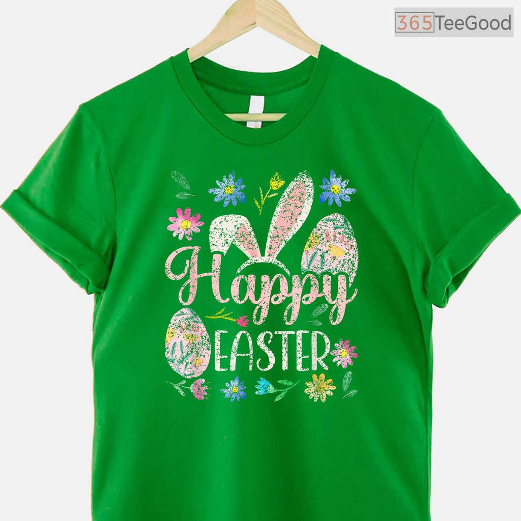 Happy Easter Sayings Egg Bunny T-Shirt Cute Minimalist Holiday Graphic Shirt