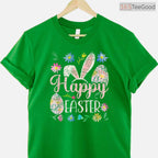 Happy Easter Sayings Egg Bunny T-Shirt Cute Minimalist Holiday Graphic Shirt