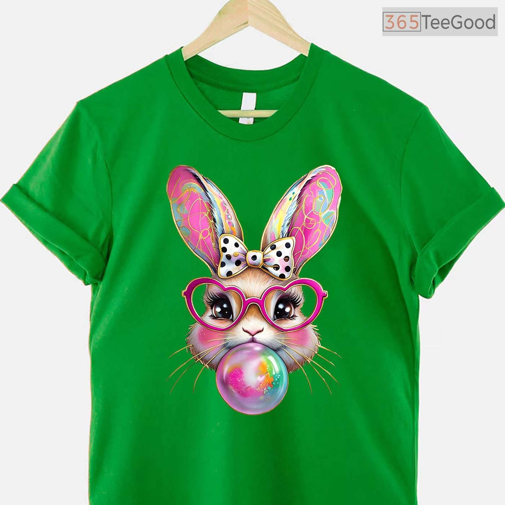 Happy Easter Bunny Coquette Bow T-Shirt Cute Ribbon Brushstroke Girls Shirt