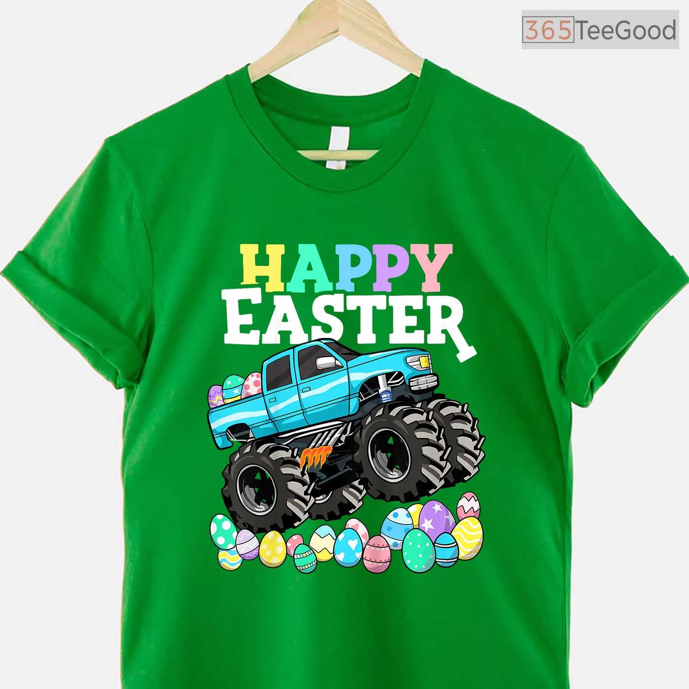 Boys Happy Easter Monster Truck T-Shirt Eggs Crusher Toddler Vehicle Shirt