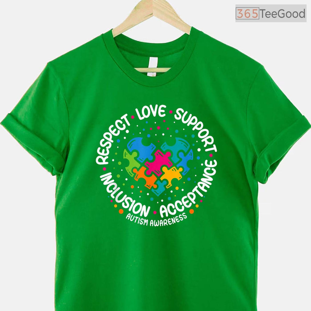 Respect Love Support Blue Autism T-Shirt April Awareness Acceptance Month