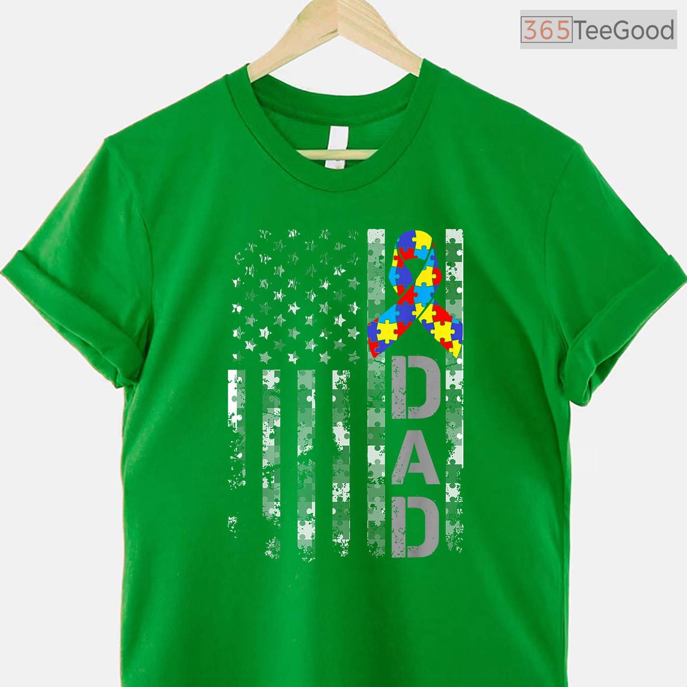 Autism Awareness Dad USA Flag Fathers Day Shirt April Support Men Gift T-Shirt