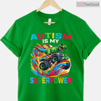 Autism Is My Superpower Dino T Rex Truck Shirt April Awareness Kids Boys T-Shirt