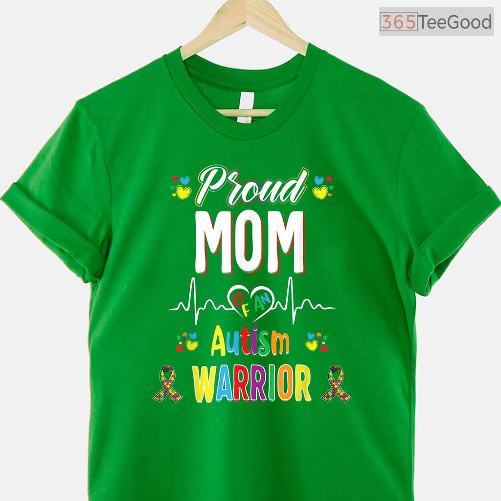 Proud Mom Autism Warrior Awareness Ribbon Shirt April Support Autistic T-Shirt