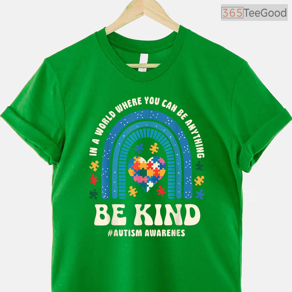 Be Kind Autism Awareness Puzzle Heart Rainbow Shirt April Men Women Kids T-Shirt
