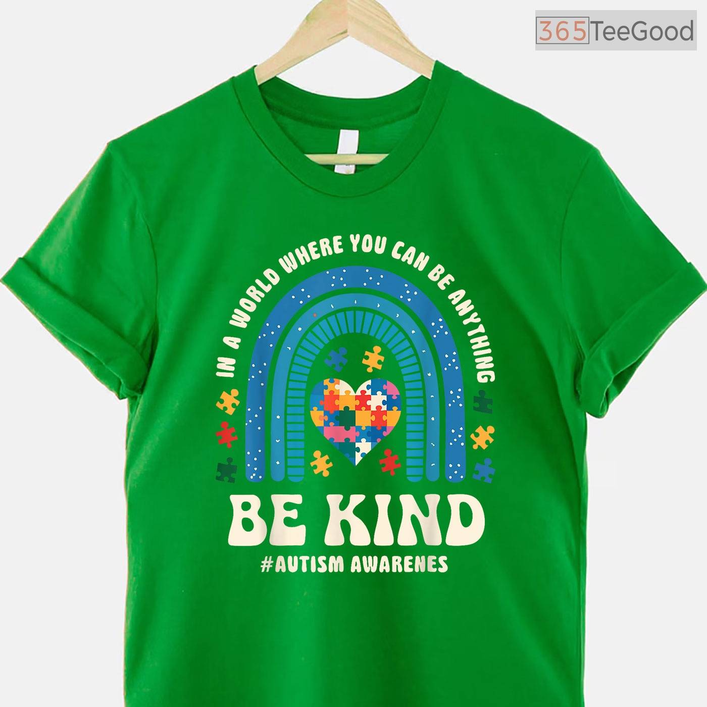Be Kind Autism Awareness Puzzle Heart Rainbow Shirt April Men Women Kids T-Shirt