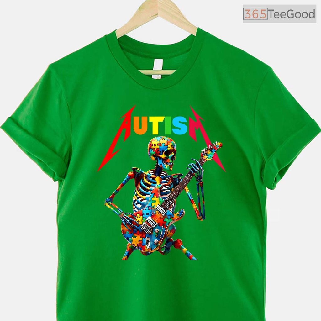 Autism Skeleton Guitar Player Rock Music Shirt April Awareness Cool T-Shirt