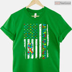 Autism Awareness Mom Dad USA Flag Autistic Shirt April Patriot Support T-Shirt