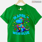 Autism Awareness In April We Wear Blue T Rex Dino Shirt Boys Kids T-Shirt
