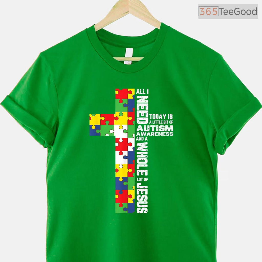 Autism Awareness Jesus Cross Puzzle Cool Christian Shirt April Faith T-Shirt