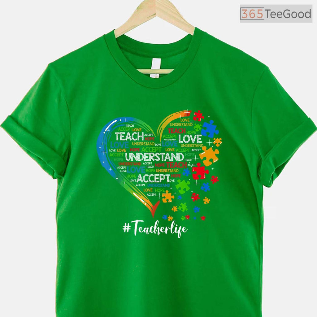 Teach Accept Understand Love Teacher Heart Autism Shirt April Awareness T-Shirt