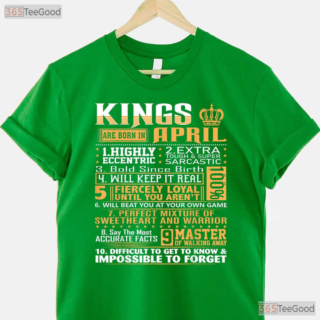 Kings Are Born In April T-Shirt - Best Birthday Gift For Men - Cool Crown Graphic