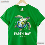 Earth Day Sea Turtle Globe April 22 T-Shirt Eco Awareness Ocean Conservation Top