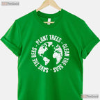 Save Bees Plant Trees Clean Seas Earth Day T-Shirt Environmentalist Eco Tee