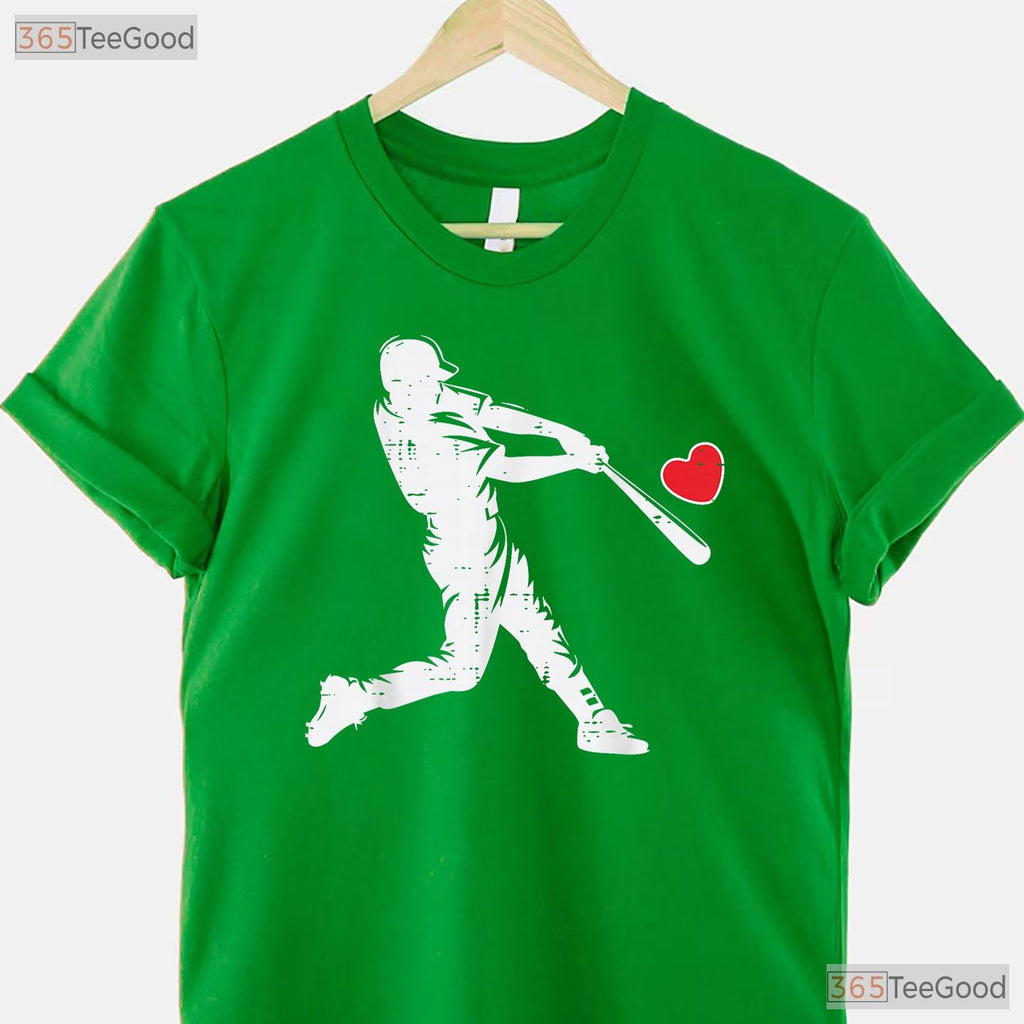 Valentines Day Baseball Batter Silhouette Heart T-Shirt Men Boys Kid Apparel
