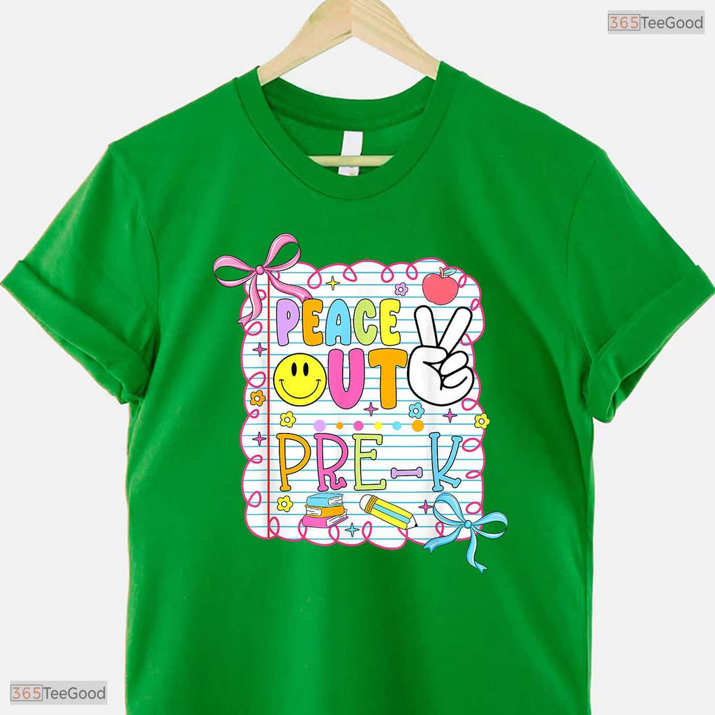 Trendy Peace Out Pre-K Kid Girl Last Day Of School Bow Coquette T-Shirt