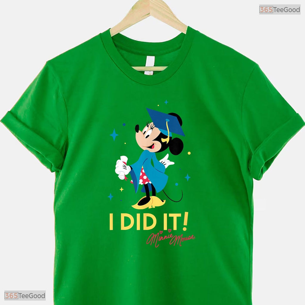 Cute Polka Dot Bow Mouse I Did It Graduation Cap And Gown Celebration T-Shirt