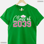 Trendy Class Of 2039 Grow With Me Graduation Pink Bow Girls Photo T-Shirt
