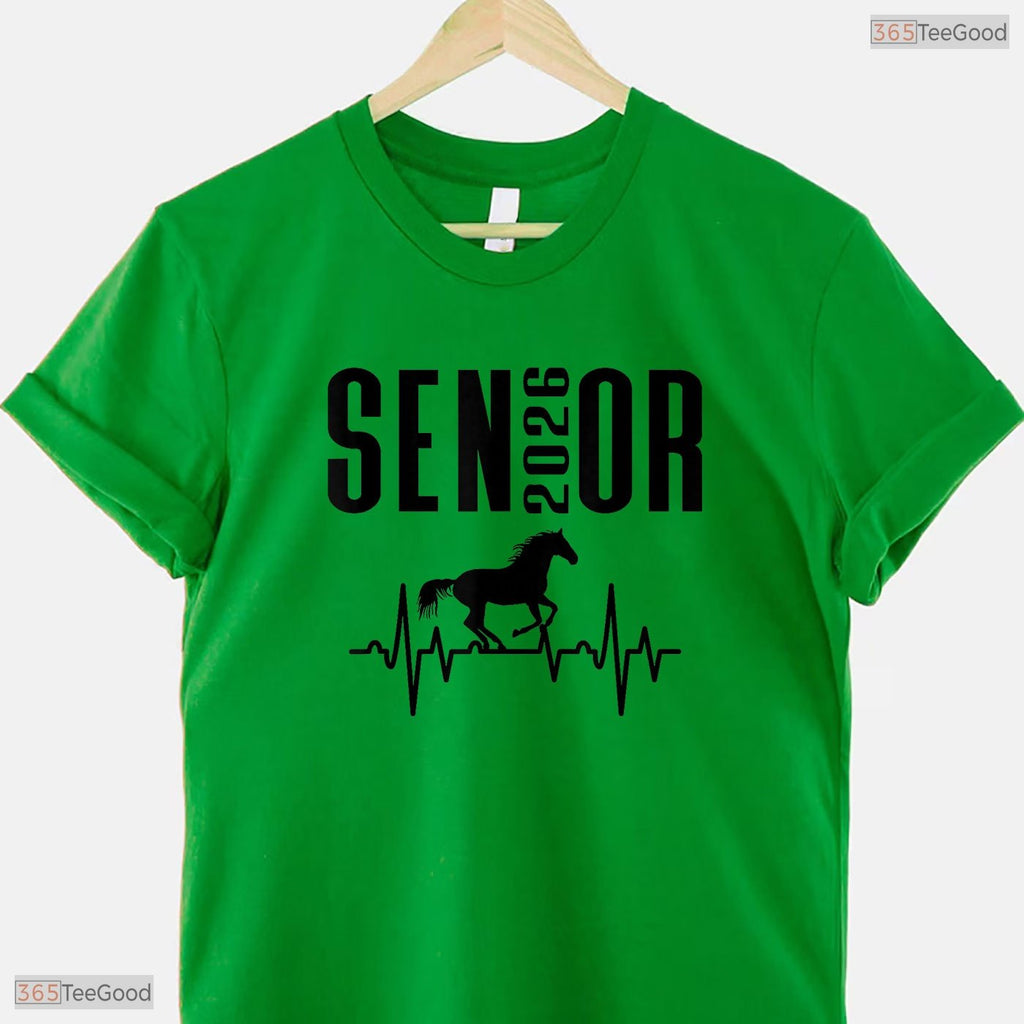 Senior 2026 Equestrian Heartbeat Design Class Of 26 Horse Lover Grad T-Shirt