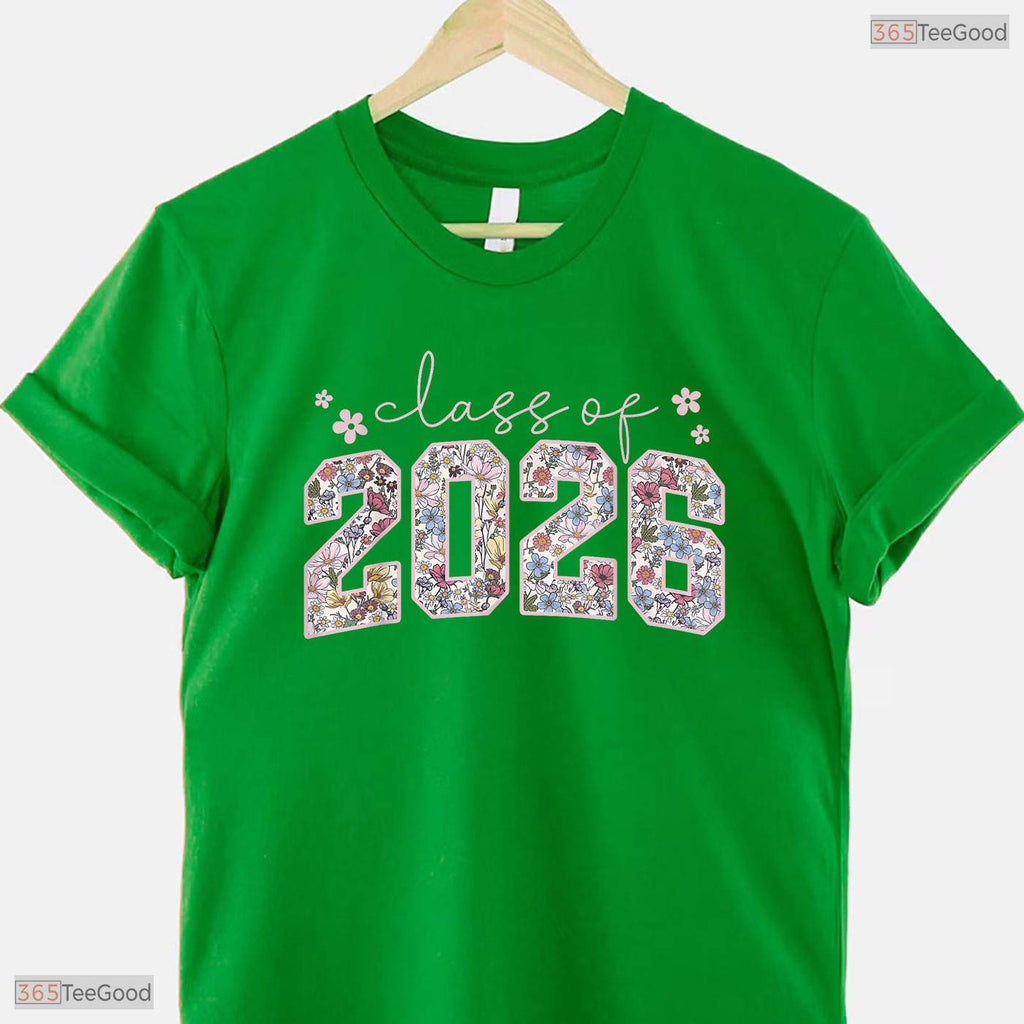 Beautiful Floral Class Of 2026 High School College Graduation Girls Aesthetic T-Shirt