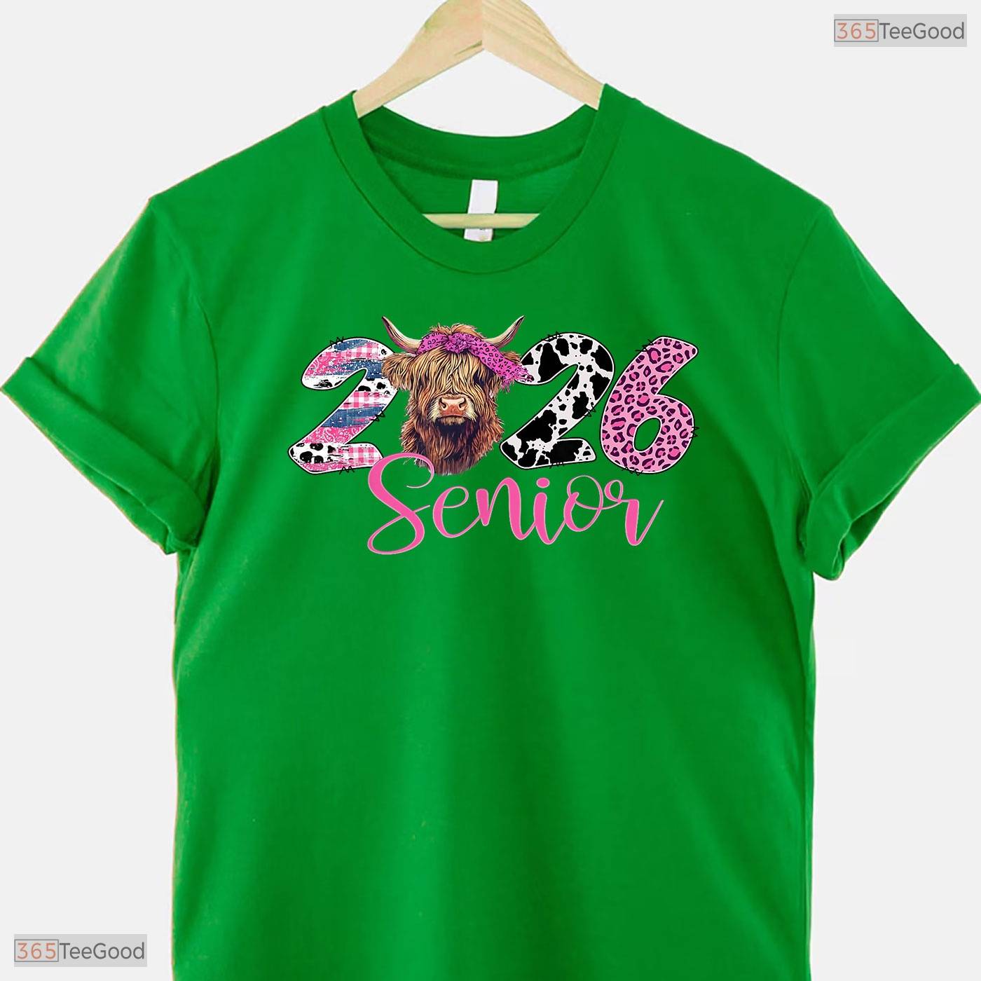 Trendy Class Of 2026 Senior Graduation Leopard Print Highland Cow Western Girls T-Shirt