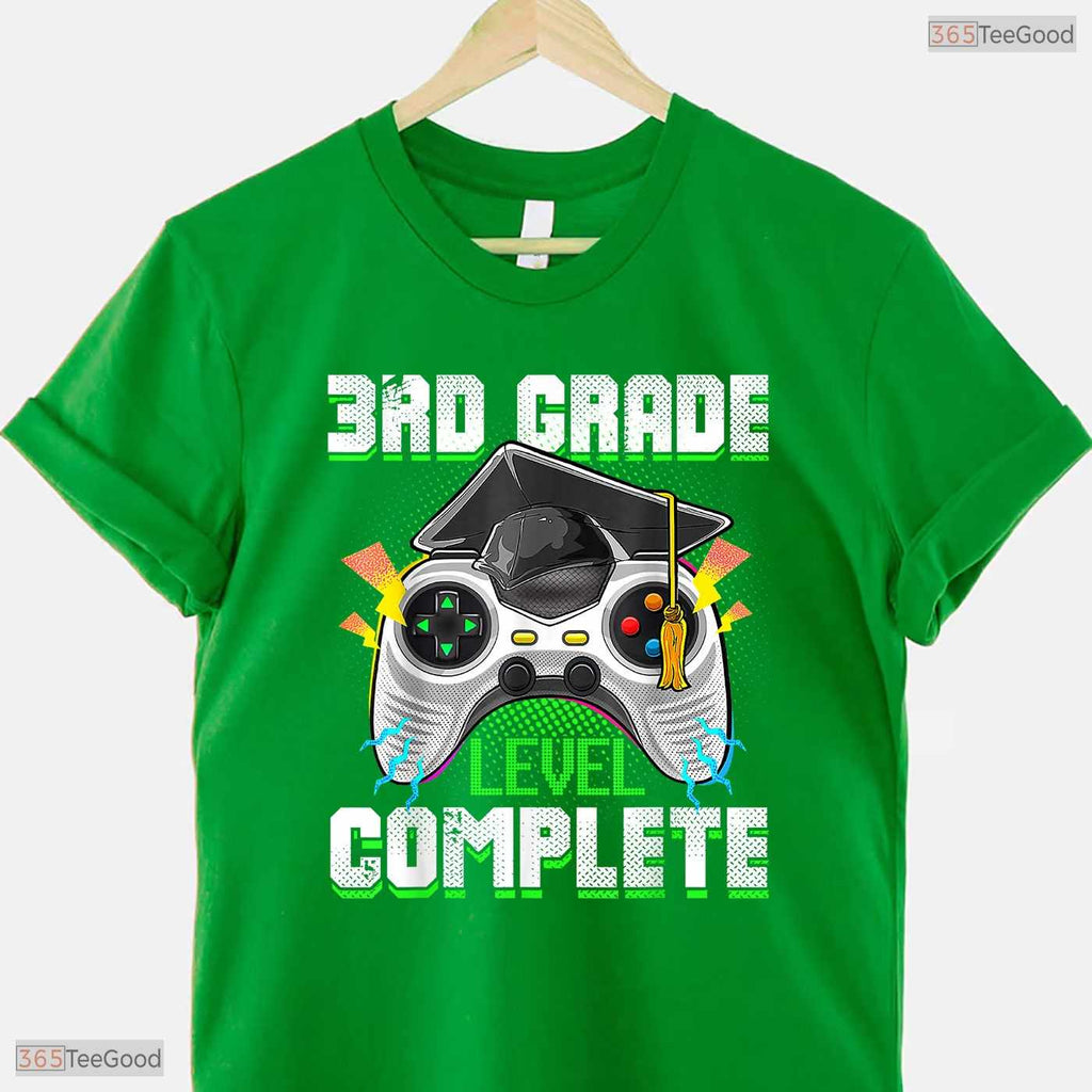 3rd Grade Level Complete Funny Third Grade Video Gamer Boys Graduation Party Shirt