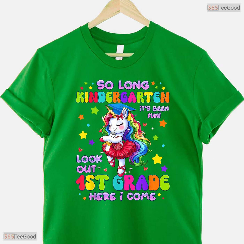 Cute Unicorn Kindergarten Graduation 2026 Hello First Grade Girls Ceremony T-Shirt