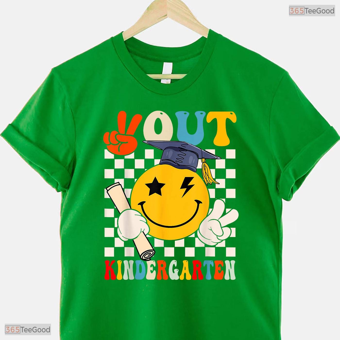 Groovy Peace Out Kindergarten Last Day Of School Retro Graduation Kids Shirt