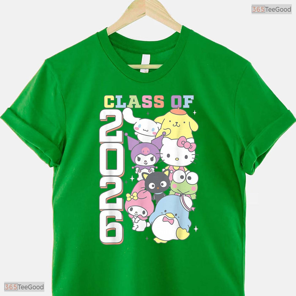 Cute Kawaii Kitty And Friends Class Of 2026 Colorful Graduation Celebration Shirt