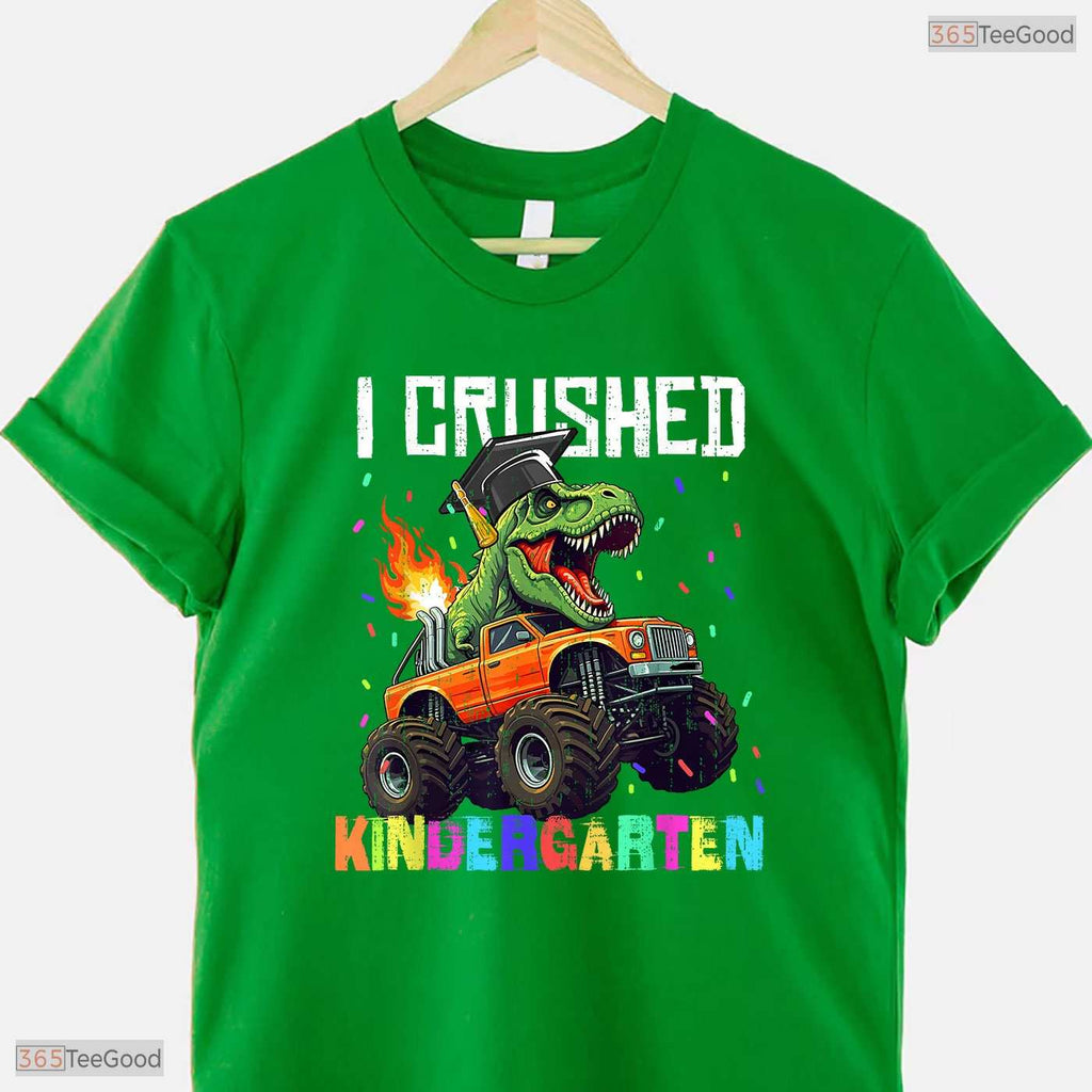 I Crushed Kindergarten Cute T Rex Truck Boys Moving Up Graduation Youth Shirt