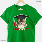 Educated Cat In Graduation Cap Funny High School College Graduate Gag T-Shirt
