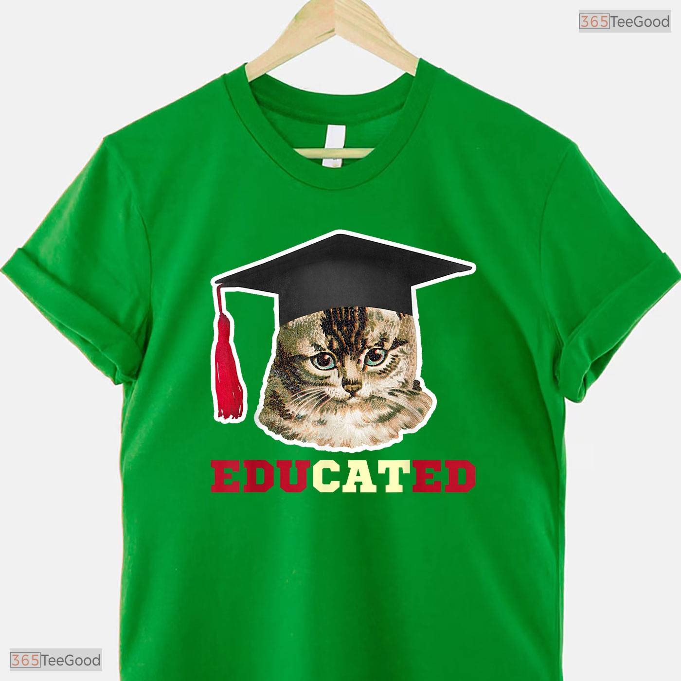 Educated Cat In Graduation Cap Funny High School College Graduate Gag T-Shirt