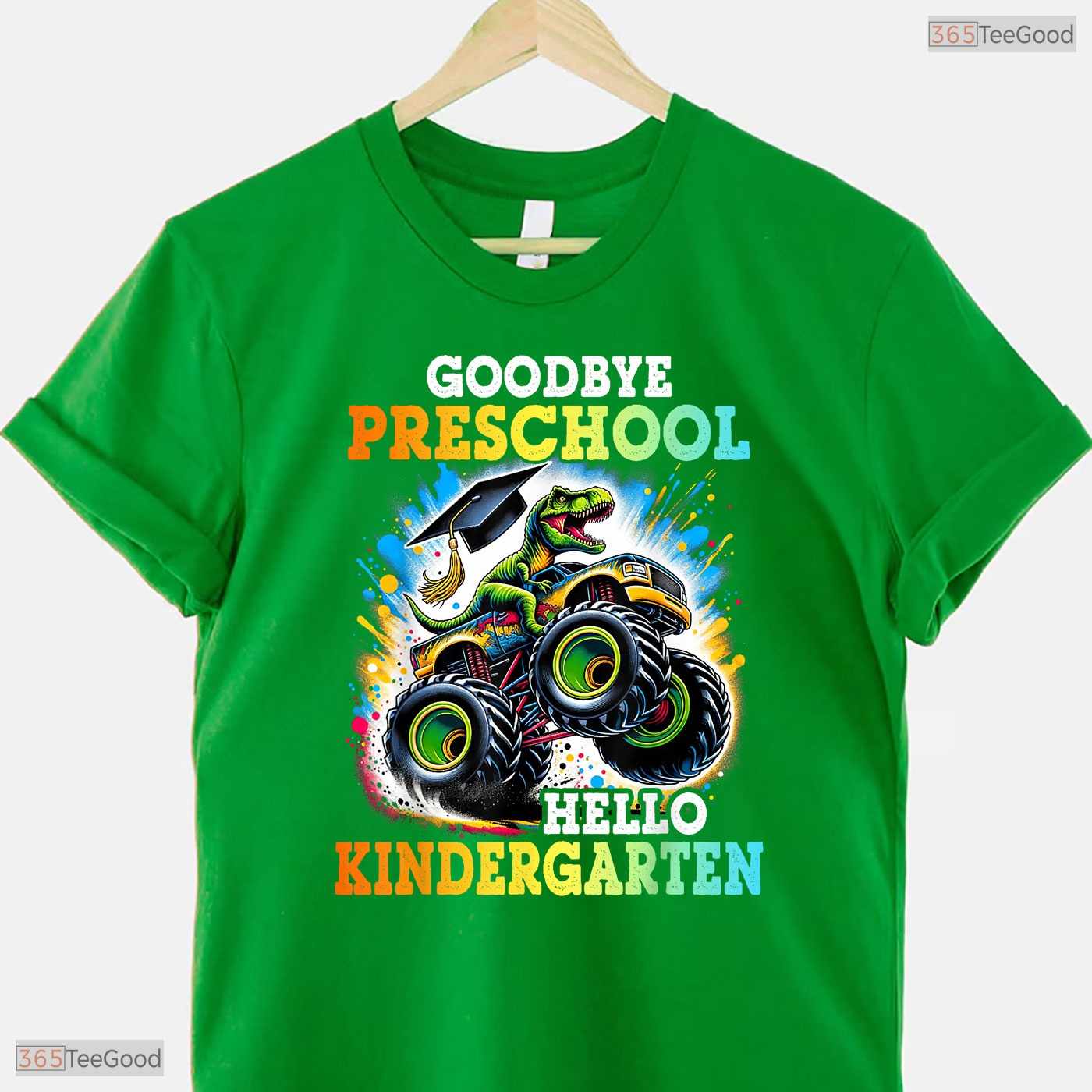 Goodbye Preschool Hello Kindergarten T-Rex Monster Truck Youth Boy Graduation T-Shirt