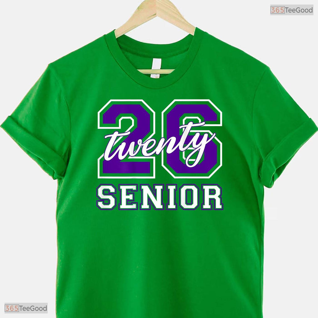Senior Class Of 2026 Graduation Purple Letters On Back High School Party Shirt