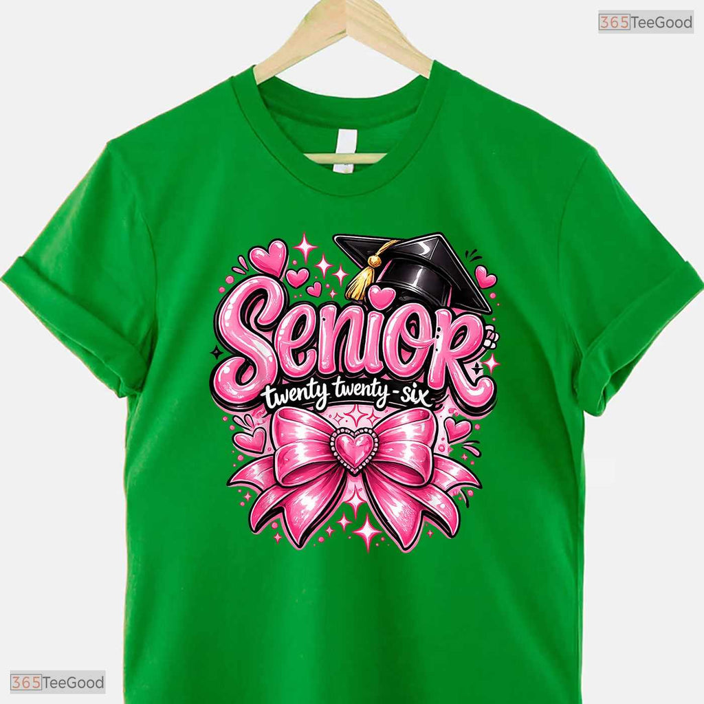 Cute Pink Bow Class Of 2026 Graduation Apparel For High School Girls Shirt