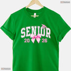 Cute Pink Bow Senior 2026 Coquette Class Of 2026 Graduation Apparel Girls Shirt