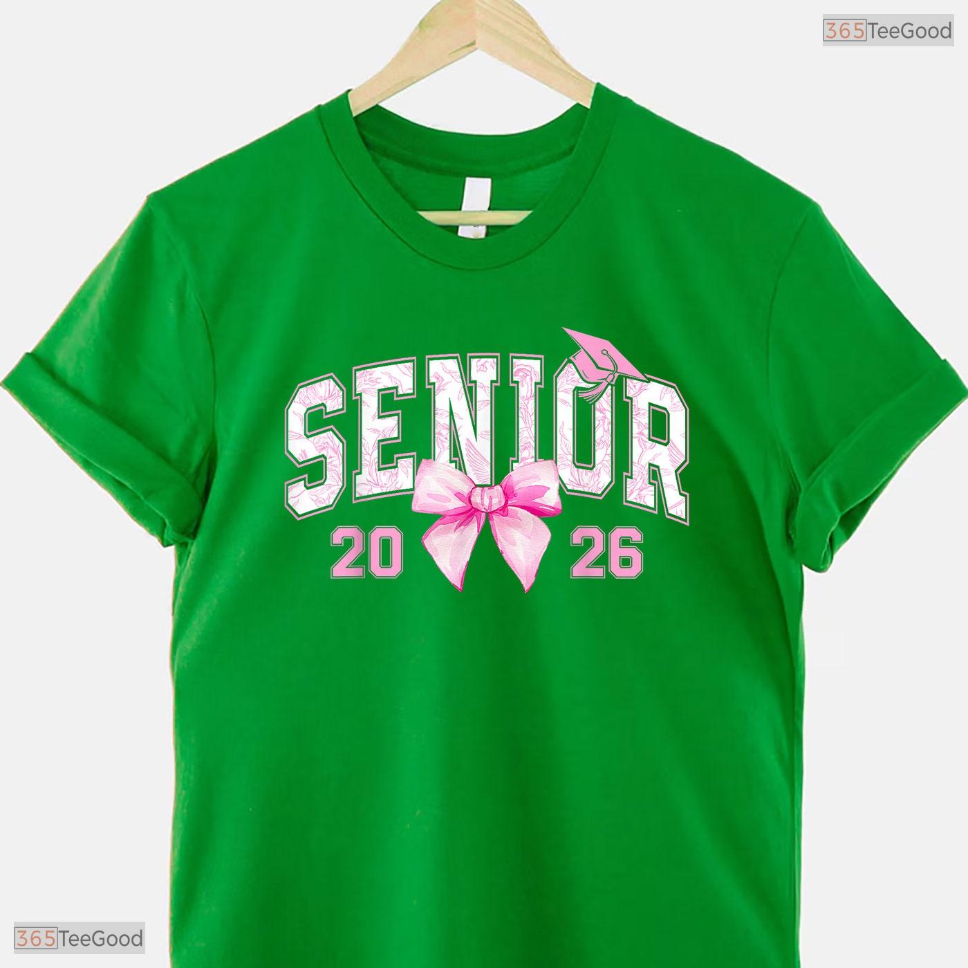 Cute Pink Bow Senior 2026 Coquette Class Of 2026 Graduation Apparel Girls Shirt