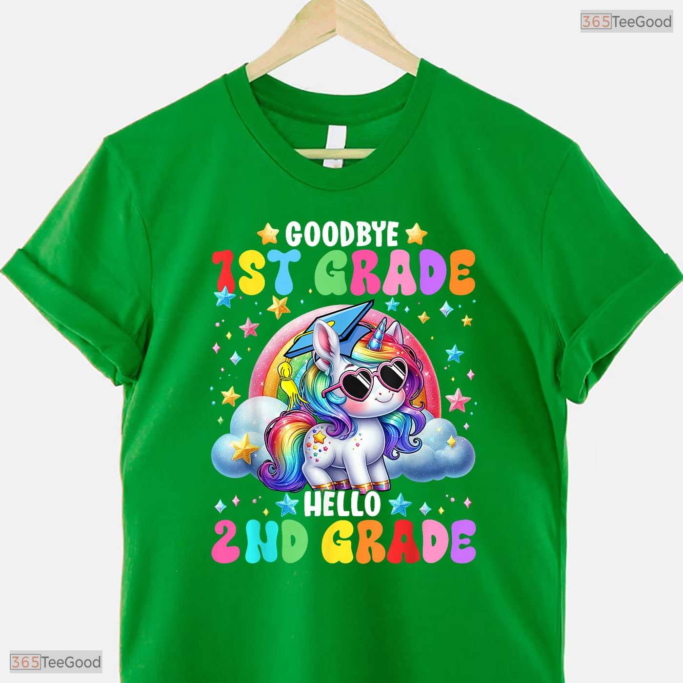 Cute Unicorn Goodbye 1st Grade Hello 2nd Grade Girls Moving Up Graduation Youth Shirt
