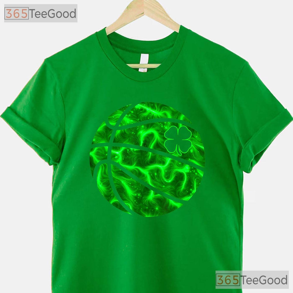 Basketball Shamrock Lucky Clover St Patricks Day T-Shirt Sport Boys Tee