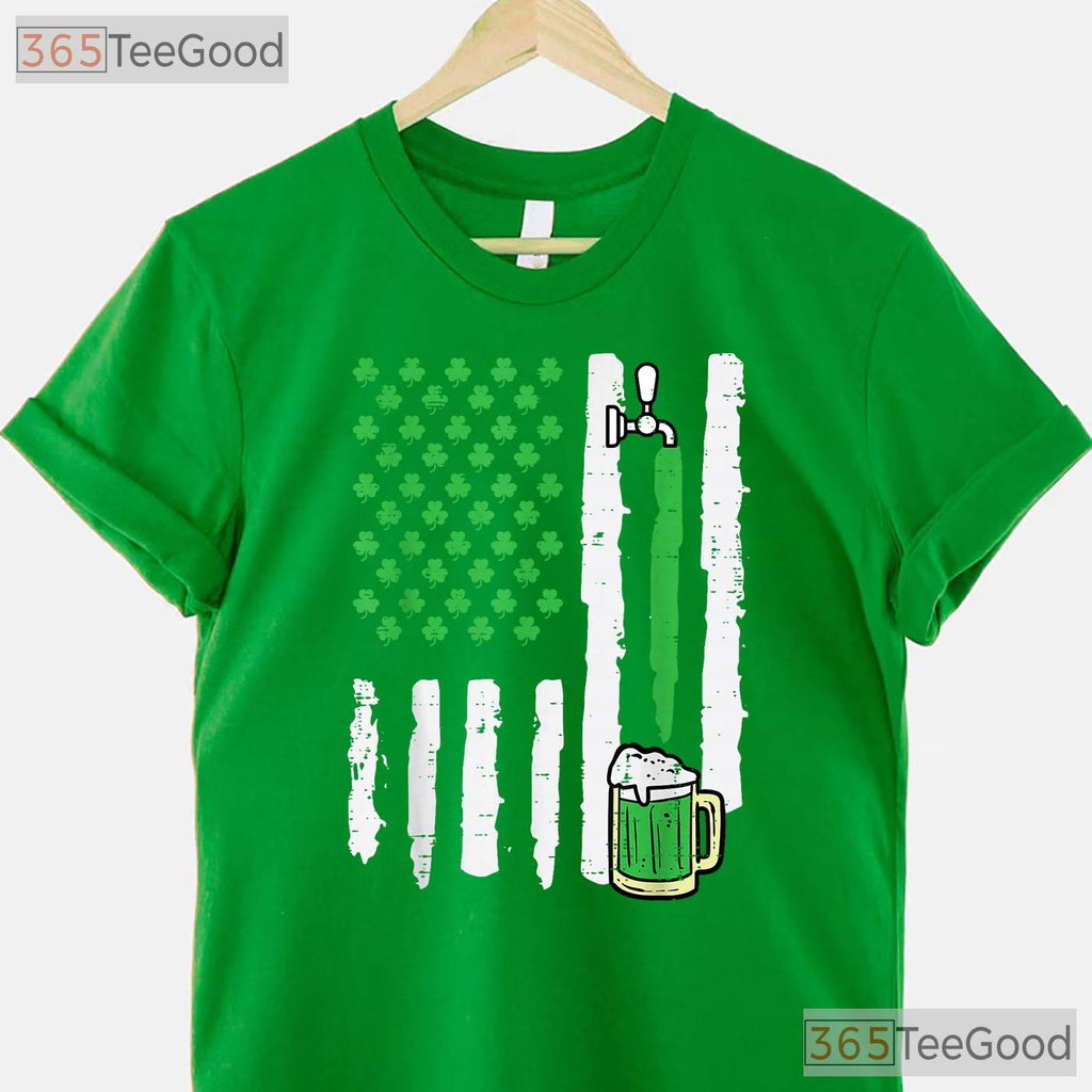 American Flag Saint Paddys St Patricks Day T-Shirt Patriotic Dad Tee