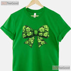 Coquette Bow Shamrock St Patricks Day T-Shirt Cute Ribbon Pink Green Girl